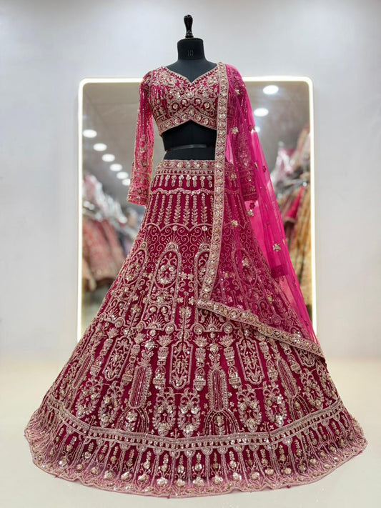 Pista green net crop top lehenga