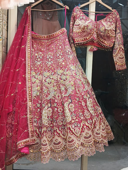 Glamorous purple peacock crop top lehenga