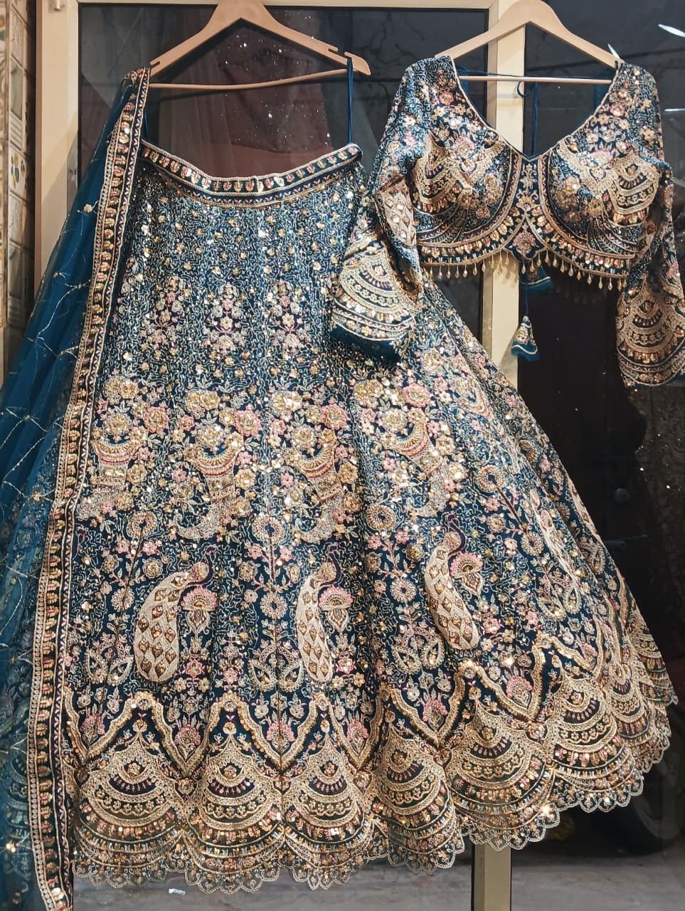 Glamorous purple peacock crop top lehenga