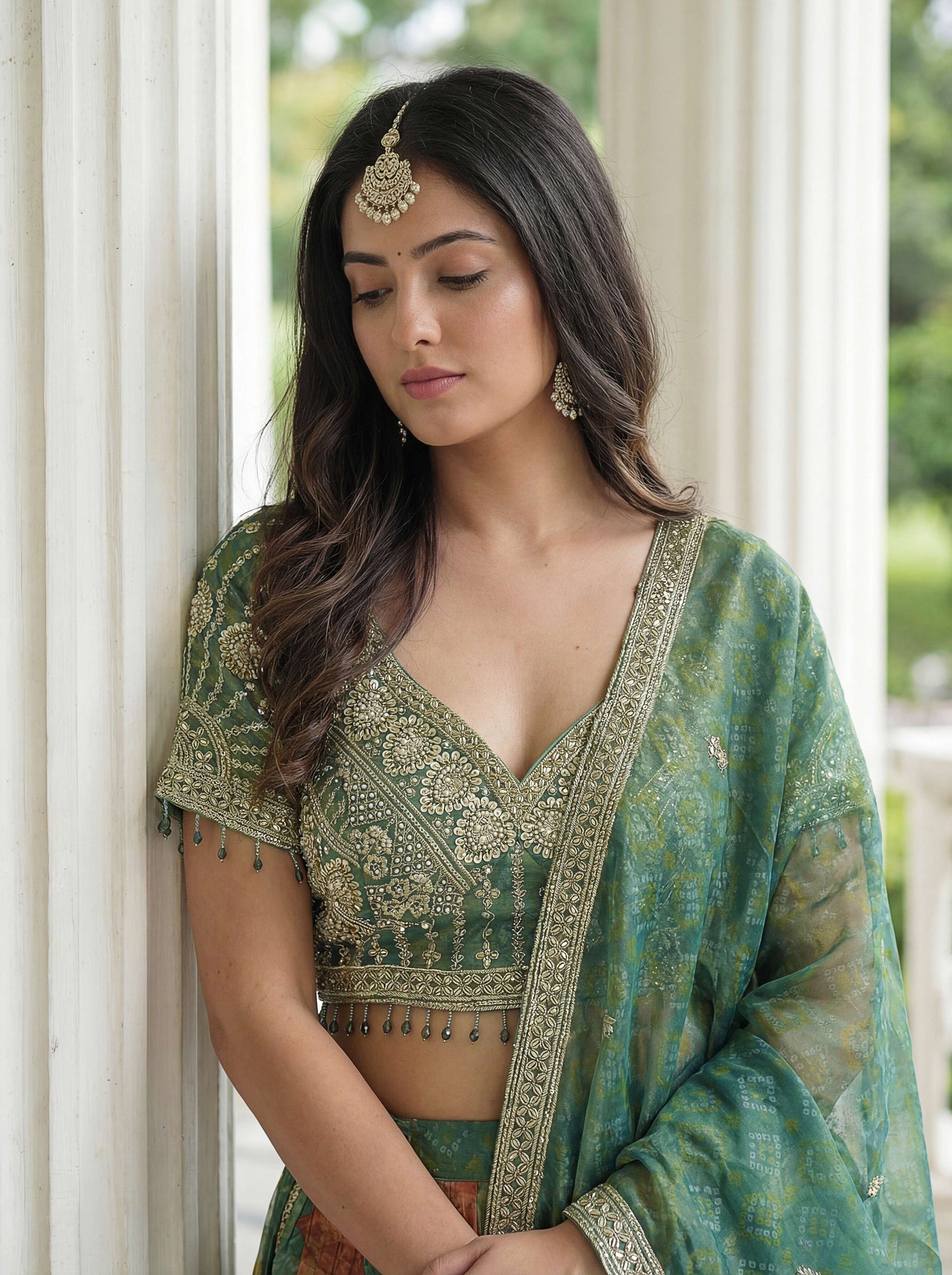 Green Mehendi ORGANZA BEAD WORK Lehenga 301 - Shopping World