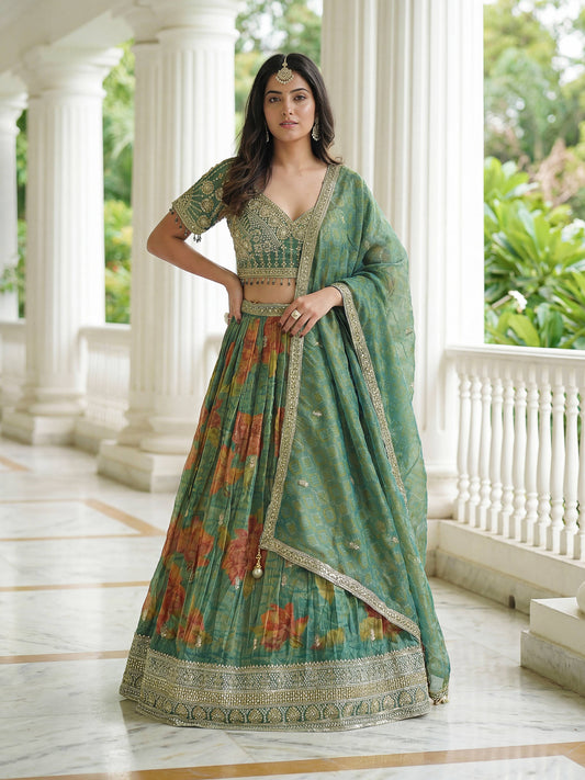 Green Mehendi ORGANZA BEAD WORK Lehenga 301 - Shopping World