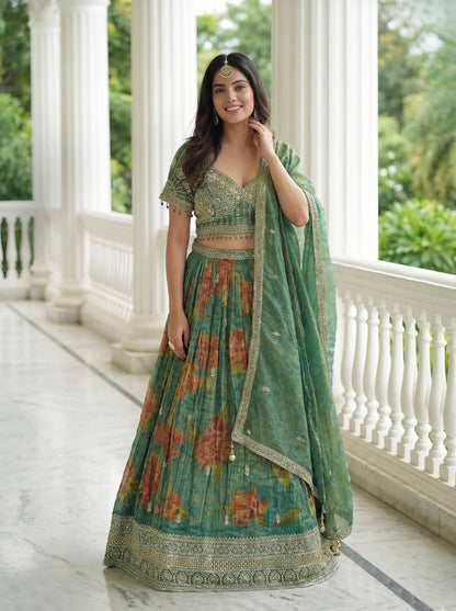 Green Mehendi ORGANZA BEAD WORK Lehenga 301 - Shopping World