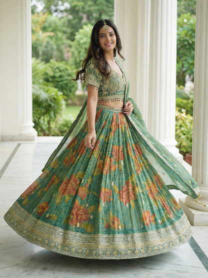 Green Mehendi ORGANZA BEAD WORK Lehenga 301 - Shopping World