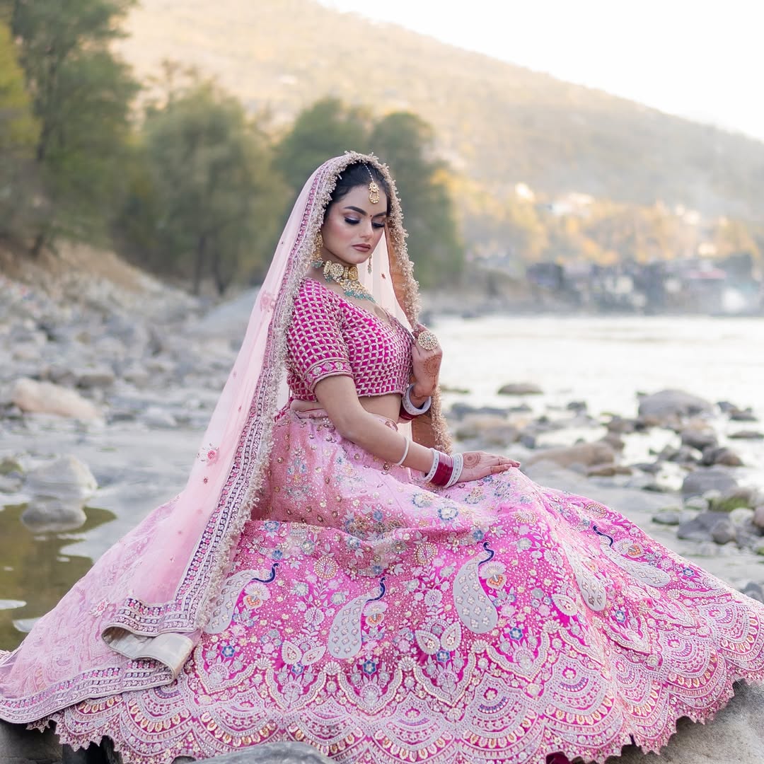 Glamorous Baby pink peacock crop top Lehenga Happy Customer