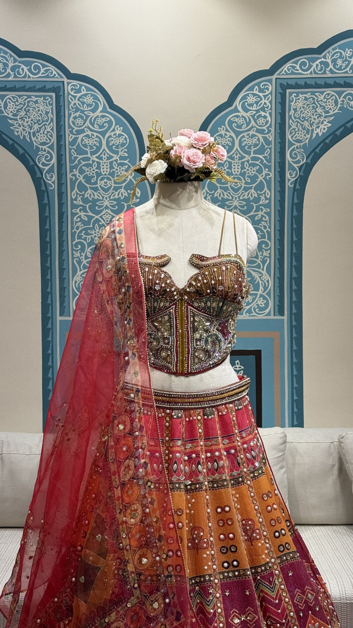 Hot Pink PDP Yellow Mustard Crop Top Lehenga
