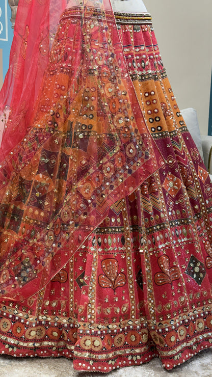 Hot Pink PDP Yellow Mustard Crop Top Lehenga