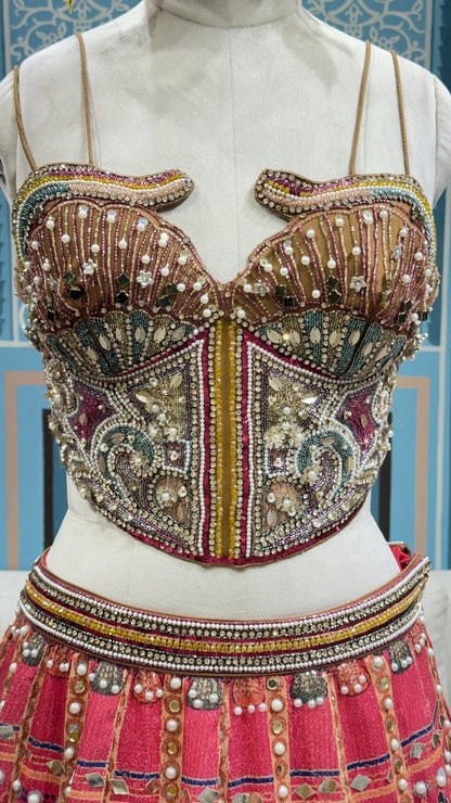 Hot Pink PDP Yellow Mustard Crop Top Lehenga
