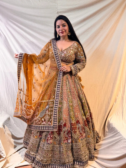 Beautiful yellow pink peacock Double Duptta Lehenga Happy Customer