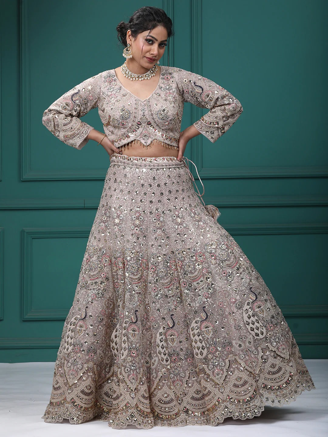 Something different Light pink peacock crop top Lehenga Happy Customer