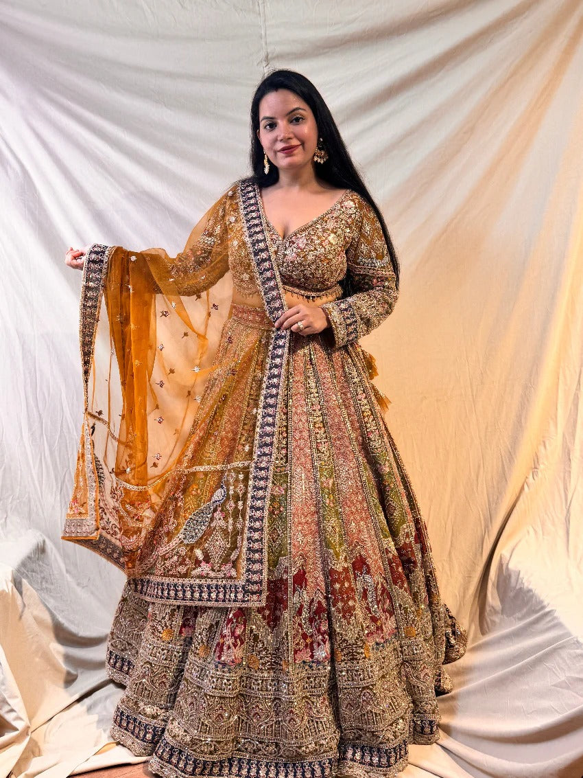 Beautiful yellow pink peacock Double Duptta Lehenga Happy Customer