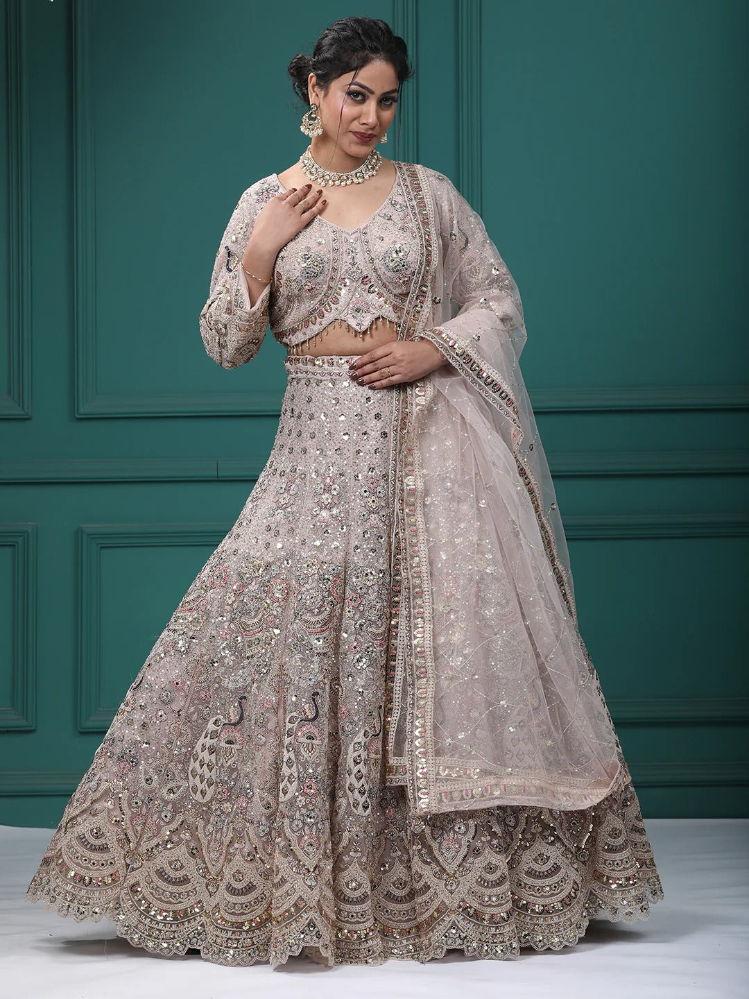 Something different Light pink peacock crop top Lehenga Happy Customer