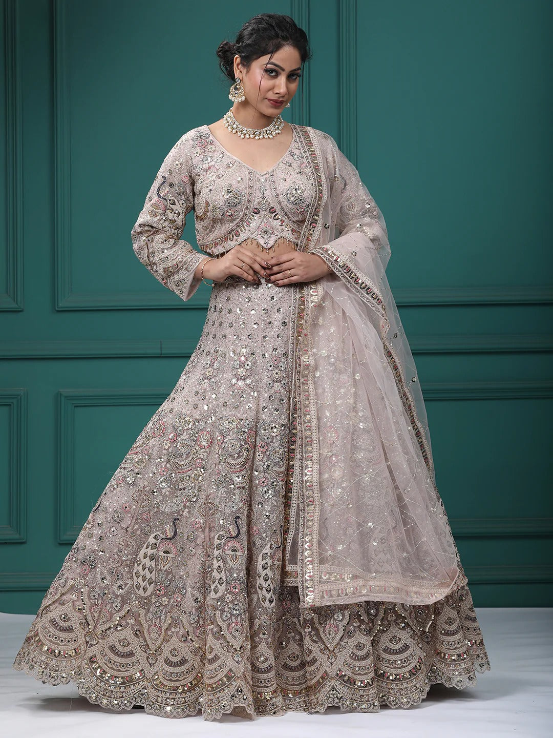 Something different Light pink peacock crop top Lehenga Happy Customer