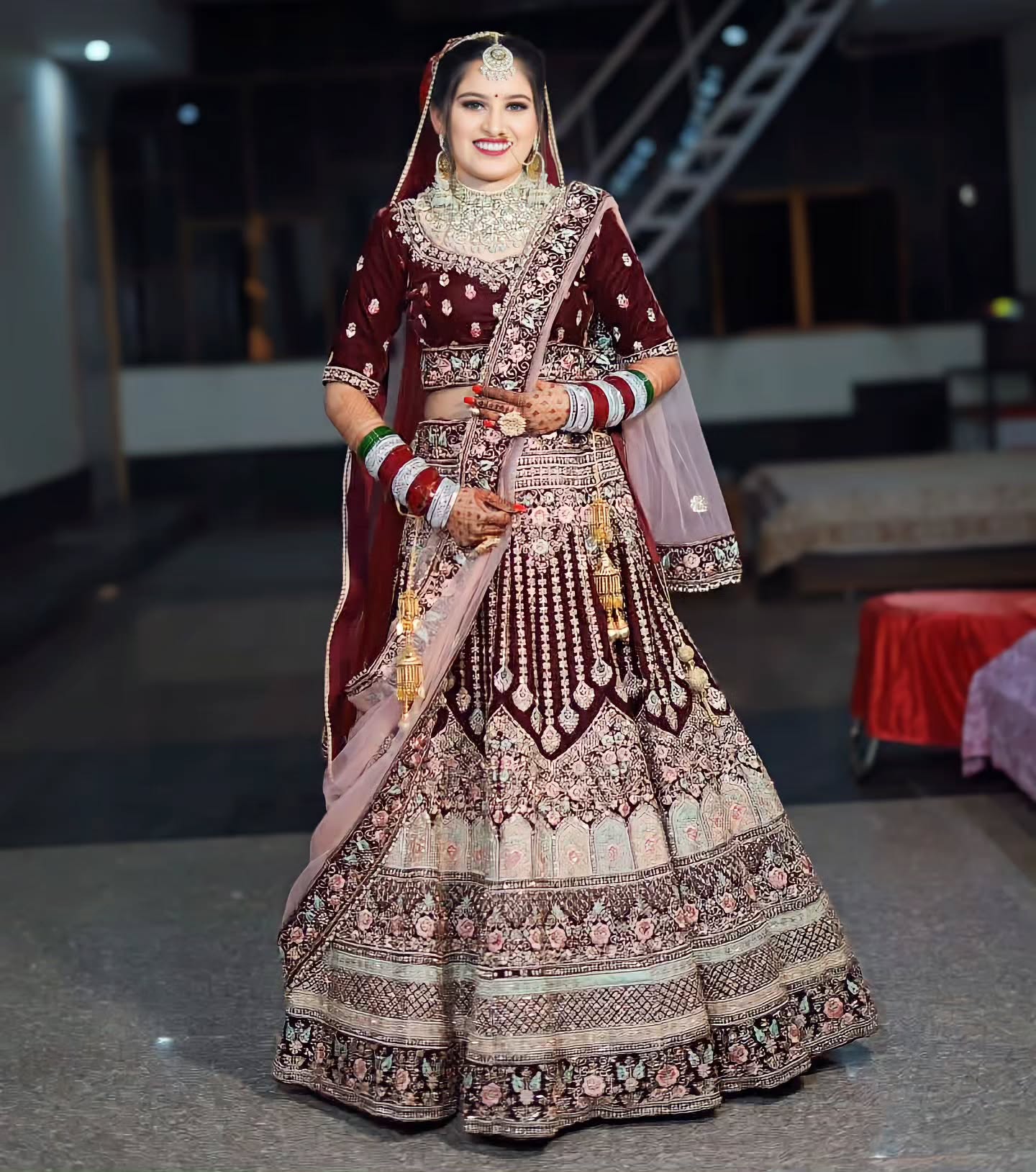 Designer jhumka Maroon bridal lehenga ( happy customer)