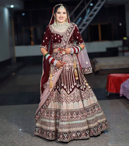 Designer jhumka Maroon bridal lehenga ( happy customer)