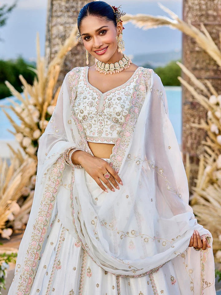 Silk Fabric Beads & Sequence Embroidered Light pink Lehenga Choli