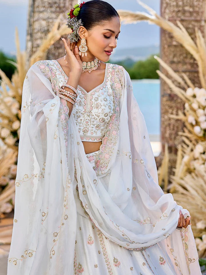 Silk Fabric Beads & Sequence Embroidered Light pink Lehenga Choli