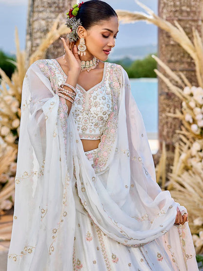 Silk Fabric Beads & Sequence Embroidered Light pink Lehenga Choli