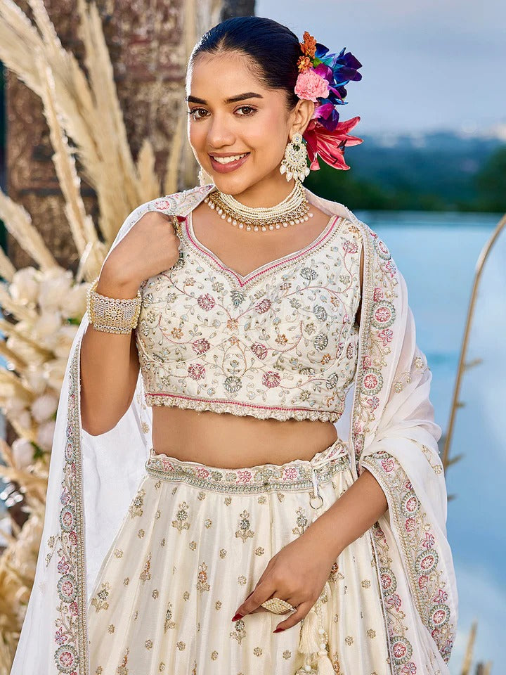 Silk Fabric Beads & Sequence Embroidered Pink Lehenga Choli & Dupatta