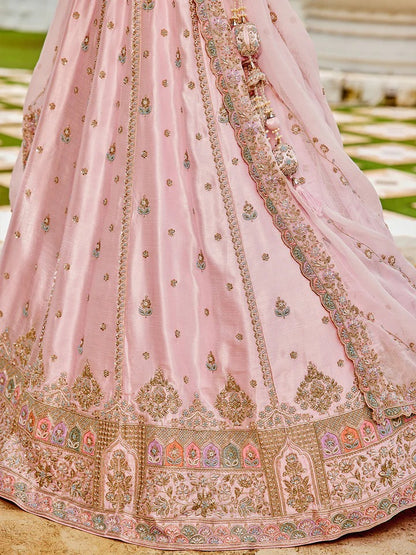 Silk Fabric Beads & Sequence Embroidered Light pink Lehenga Choli