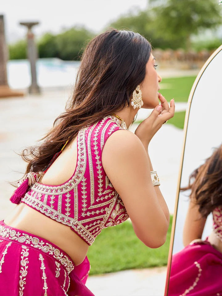 Silk Fabric Beads & Sequins green Embroidery Lehenga Choli