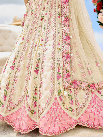 Pink Green Sequins embroidery Tissue Lehenga 6113