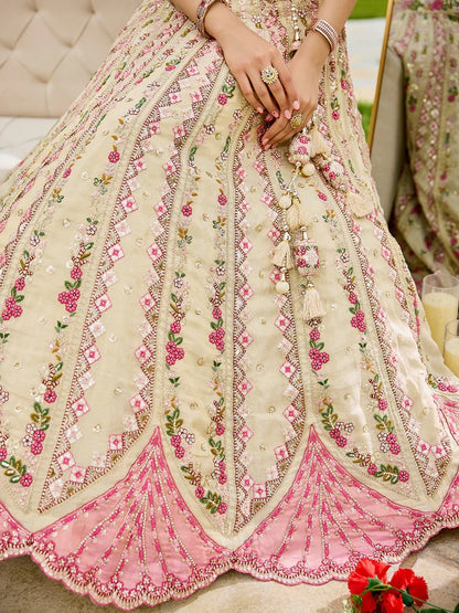 Pink Green Sequins embroidery Tissue Lehenga 6113