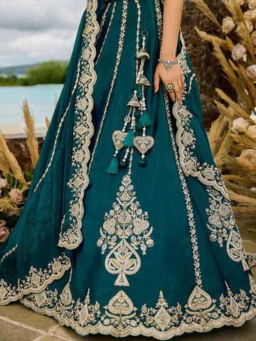 Silk Fabric Beads & Sequins green Embroidery Lehenga Choli