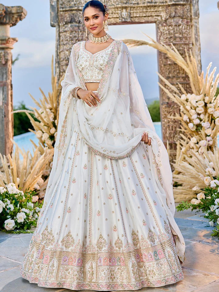 Silk Fabric Beads & Sequence Embroidered Light pink Lehenga Choli