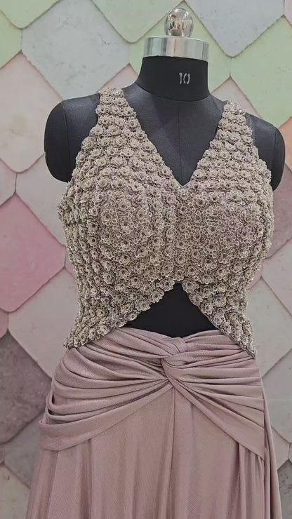 Pink handwork Crop Top Lehenga