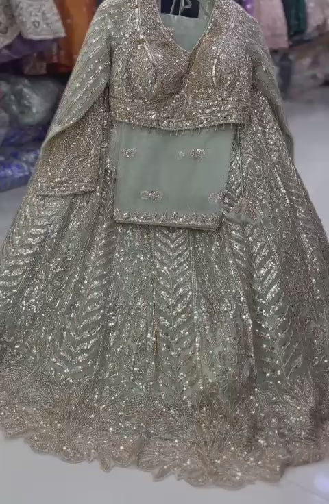 Pista Green Crop Top Lehenga