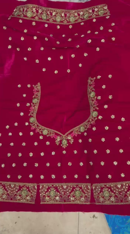 Pleasing Red Rani Pink Doli Barat Ball Bridal Lehenga
