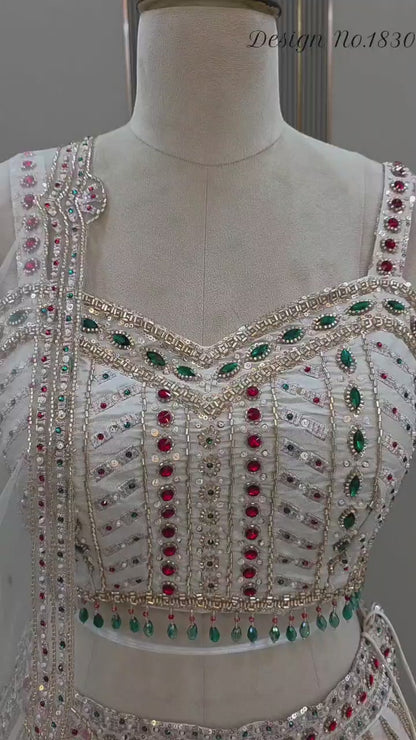 White Designer Crop Top Lehenga