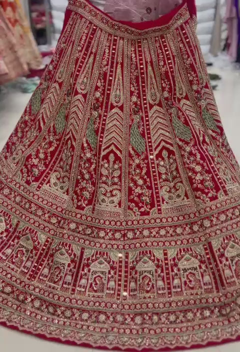 Maroon Pink Peacock Bridal Lehenga