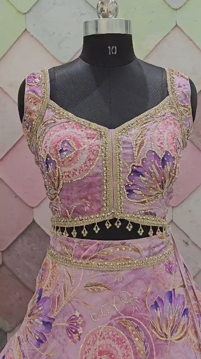 Mahima mahajan inspired Pink purple green peach Crop Top Lehenga