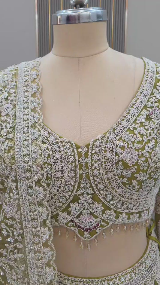 Lavishing lemon green Ready to wear Crop top Lehenga