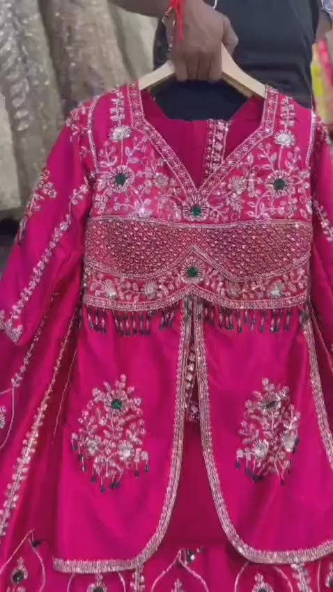 Pink jacket Crop top Lehenga