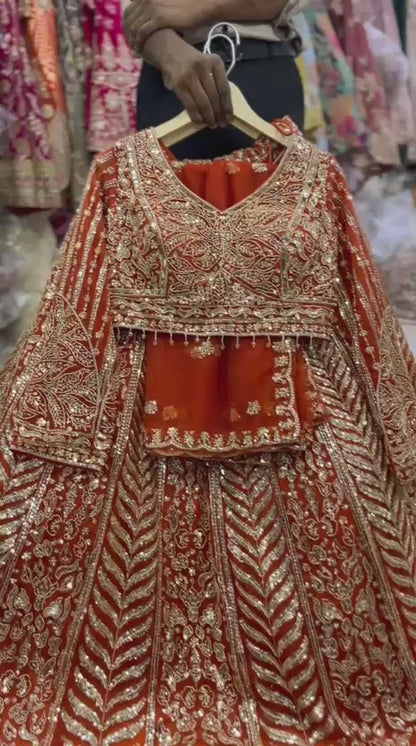 Rust Orange Crop Top Lehenga