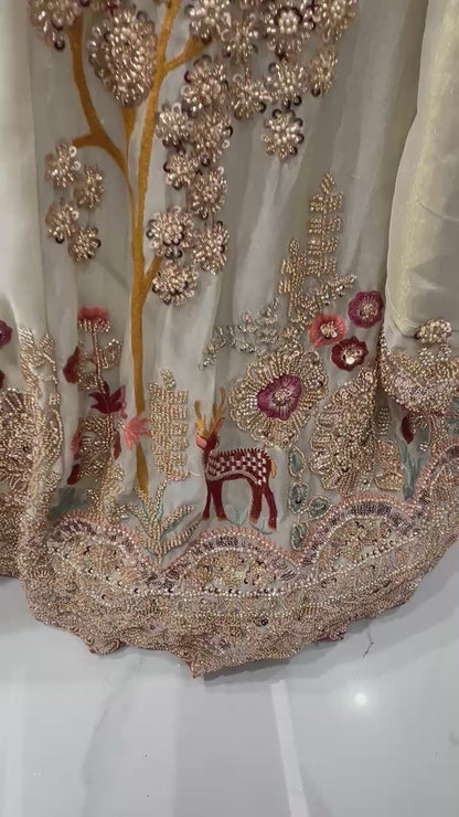 Designer white cream Ready to Wear crop top Lehenga