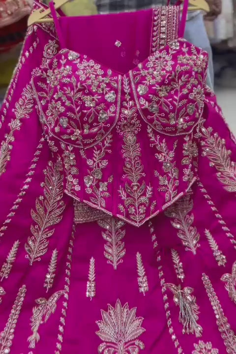 Hot pink Designer Crop Top Lehenga