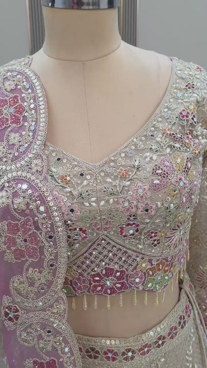 Beige golden ready to wear Crop Top Lehenga