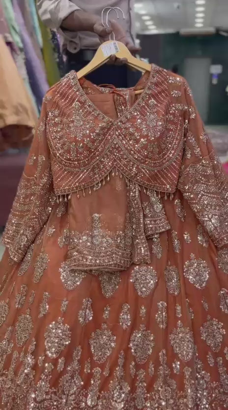 Rust Orange Crop Top Lehenga