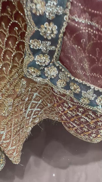 Multicolour Peach pink Crop Top Lehenga