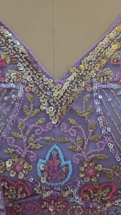 Stunning beige pink beads crop top Lehenga