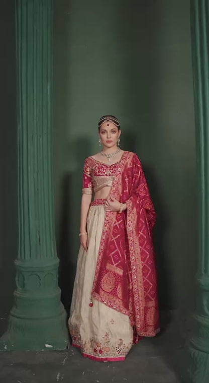 Beige Pink Dola Silk Fabric With Khatli Work 1073