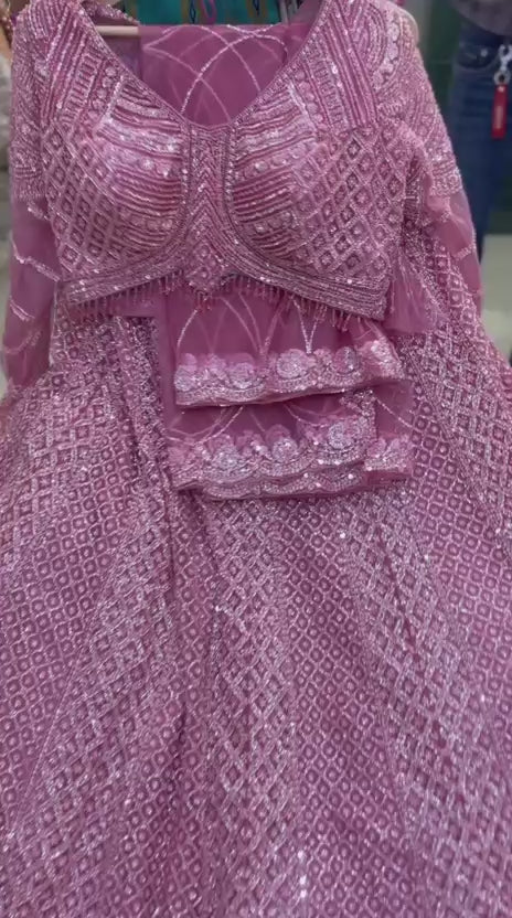 Pink On Pink Monotone Designer Crop Top Lehenga