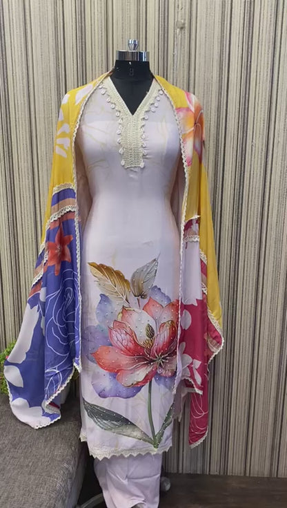 Elegant pink floral Unstitched suit ( free size )