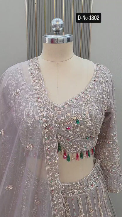 Pink lavender crop top Lehenga