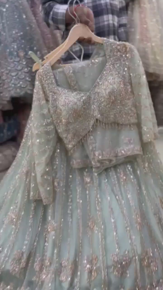 Pista Green Crop Top Lehenga