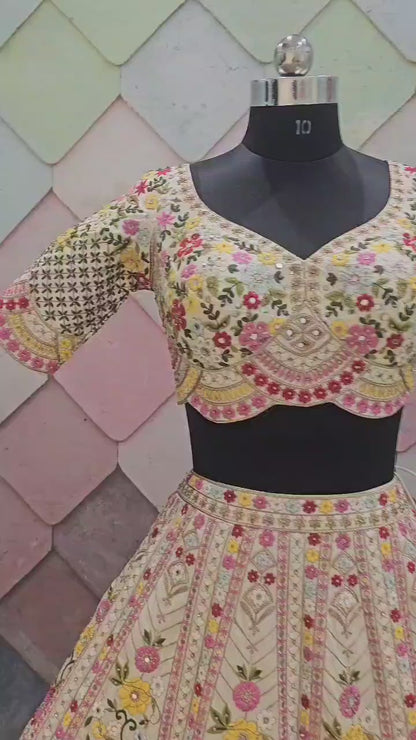 Amazing yellow Floral Crop top Lehengal