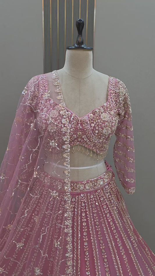 24 kali pink huge flare Crop top Lehenga